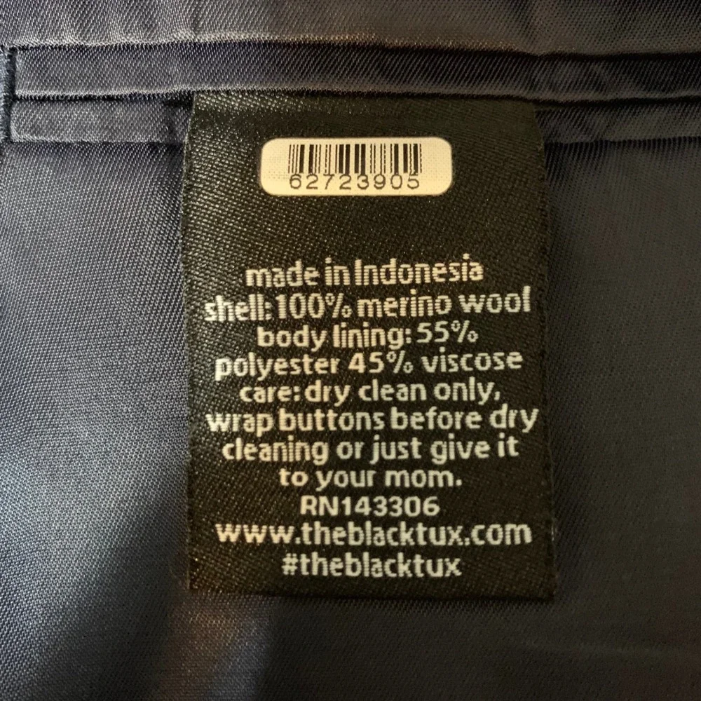 The BLK TUX Tuxedo Jacket 46R Navy Blue Merino Wool Tollegno 1900 Peak Lapel